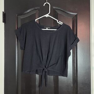 Final Touch Charcoal Tie-Front Crop Top
